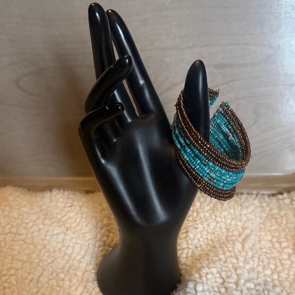 Turquoise and Brown Boho Beaded Bracelet